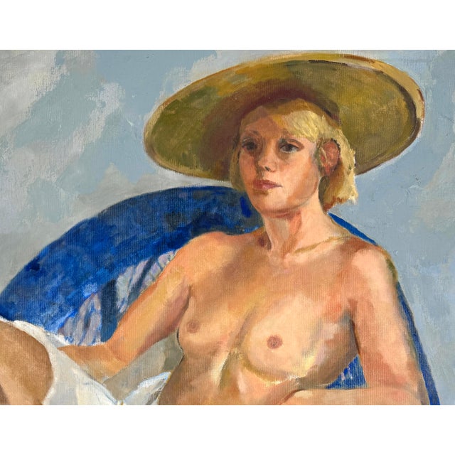 Figurative The Blue Chair Figurative Painting, Oil on Canvas, Post-War, Unsigned by Patricia Gillfillan For Sale - Image 3 of 5