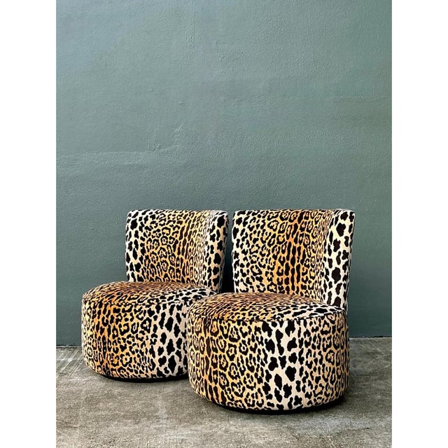 Vintage Leopard Velvet Swivel Chairs For Sale In West Palm - Image 6 of 12
