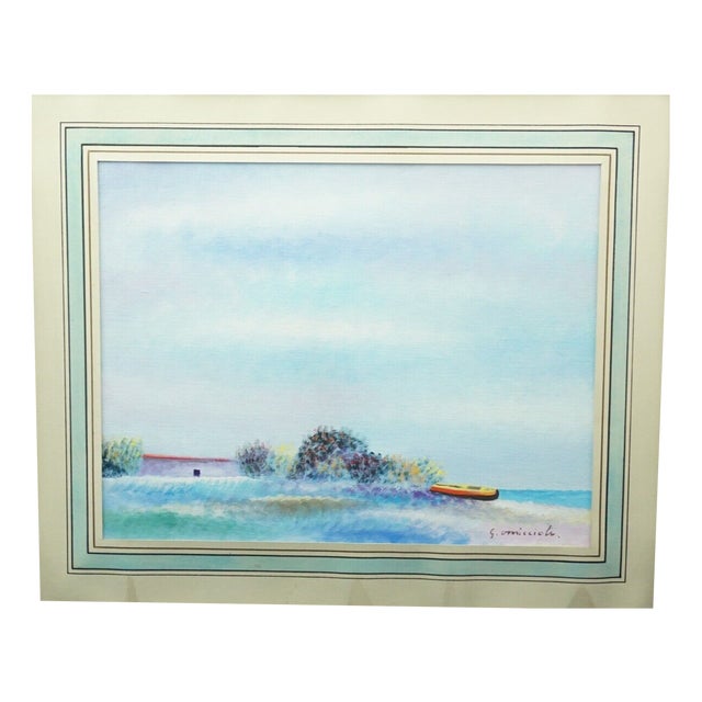 Giovanni Omiccioli, Fregene Fishing Village, 20th Century, Oil Painting on Cardboard For Sale