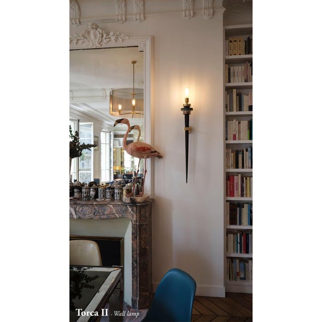 Torca II Wall Lamp in Brass and Oxidized Wood by Marine Breynaert For Sale - Image 4 of 9