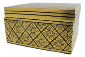 Burmese Gold Leaf & Black Lacquer Geometric Flower Pattern Trinket Box With Lid