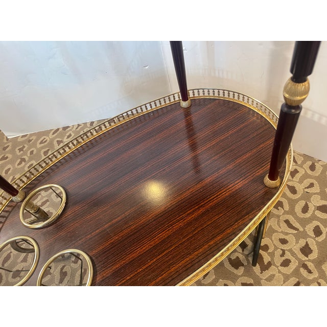 !950s Bar Cart Brass Gallery & Veneer, Italy For Sale - Image 12 of 13