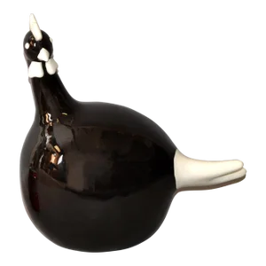 Black and White Hand-Crafted Ceramic Chicken Sculpture, Animal Figurine Folk Art