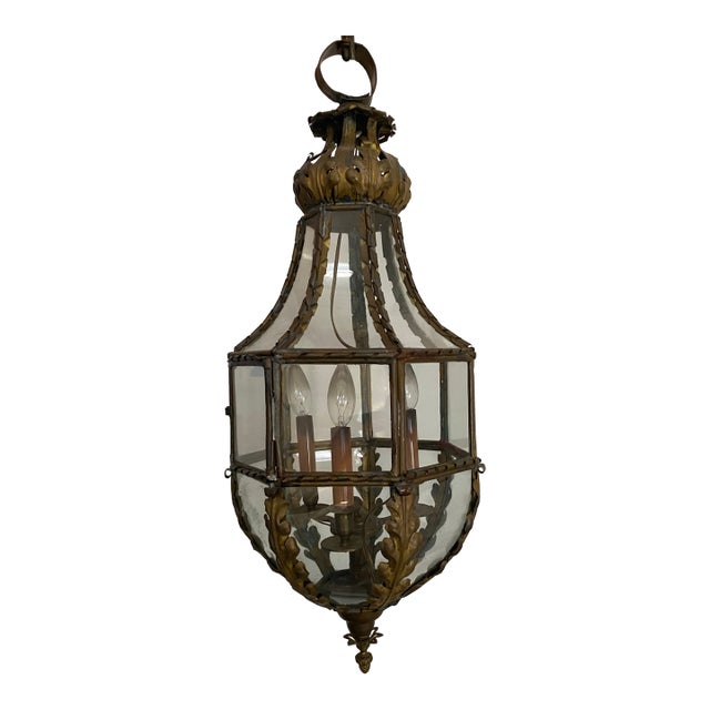 Vintage Leafy Foliate Lantern in Patinated Brass For Sale