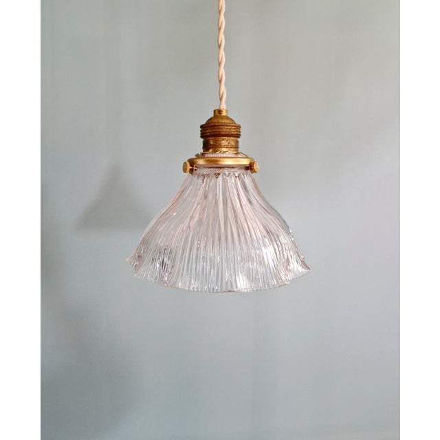 Art Deco Pendant Light in Transparent Grooved Glass from Holophane, 1920s For Sale - Image 12 of 12