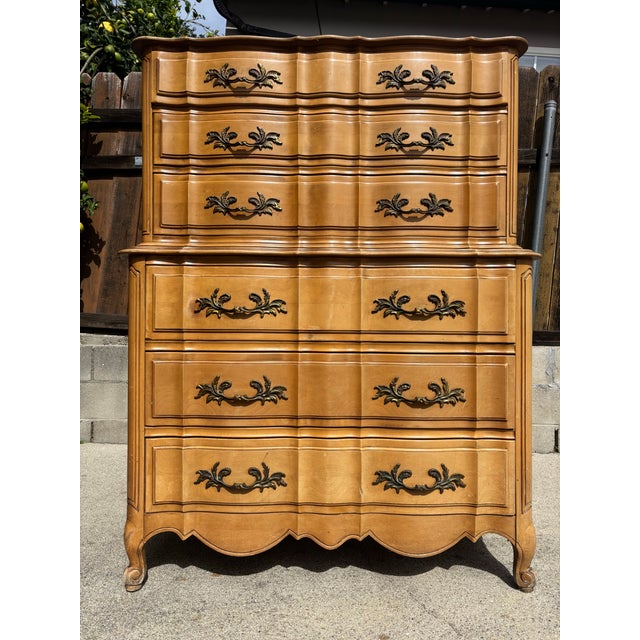 Wood Vintage French Provincial Tall Boy Dresser / Chest of Drawers For Sale - Image 7 of 11