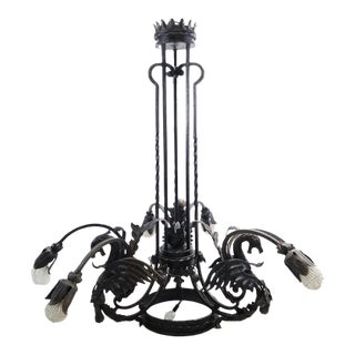 19th Century Spanish Hand-Forged Iron Dragon Chandelier, Barcelona For Sale