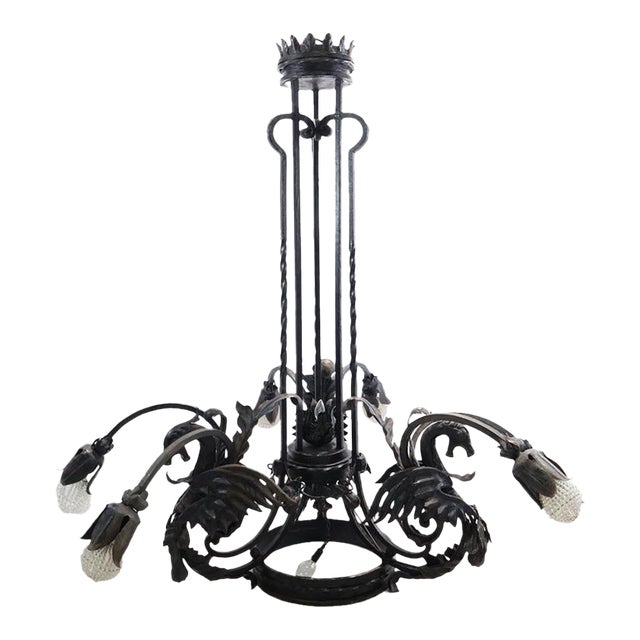 19th Century Spanish Hand-Forged Iron Dragon Chandelier, Barcelona For Sale