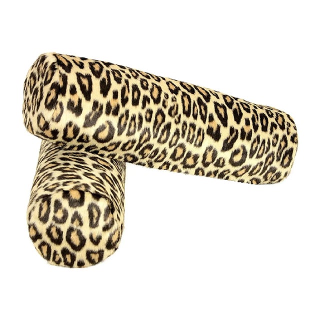 Vintage Leopard Fur Velvet Bolster Pillows - a Pair For Sale - Image 12 of 13