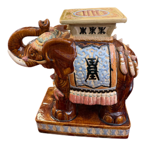 Vintage Elephant Heavy Ceramic Pottery Garden Stool / Side Table
