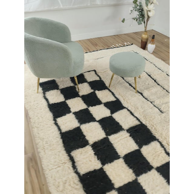 Moroccan Contemporary Black White Checkerboard Wool Moroccan Rug For Sale - Image 3 of 15