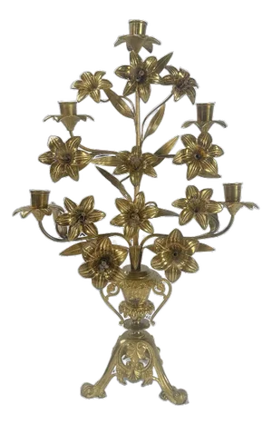 Antique French Brass Lilly Five Arm Candelabra