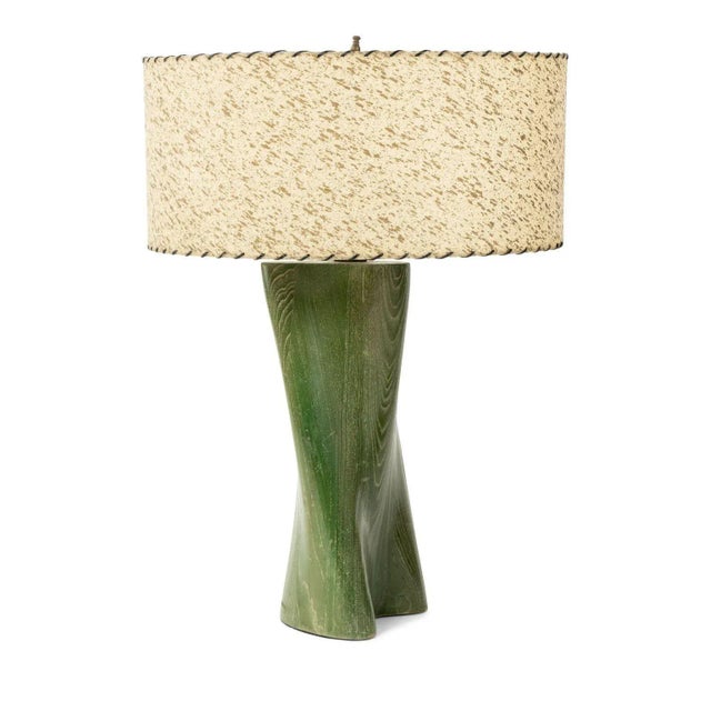 Modern Green-Dyed Carved Wood Table Lamp For Sale - Image 12 of 13