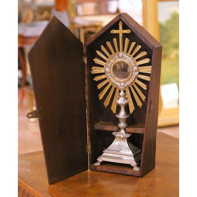 Mid 19th Century 19th Century French Silvered Bronze Ostensoir Monstrance With Original Casing For Sale - Image 5 of 12