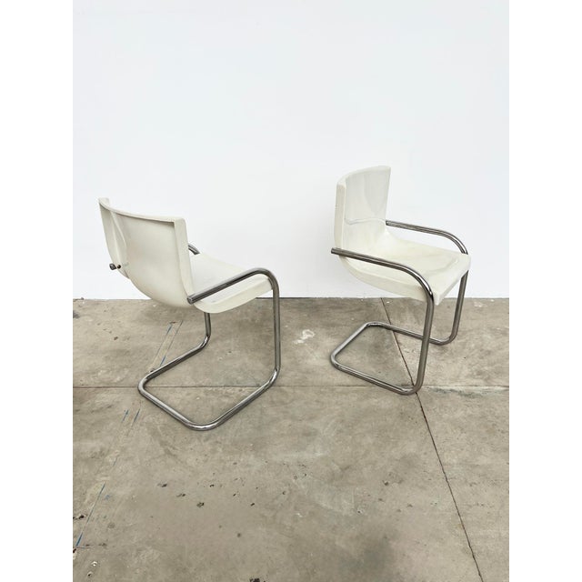 Vintage Space Age Chairs with White Molded Shell and Chrome Tubing, 1970s, Set of 2 For Sale - Image 14 of 18