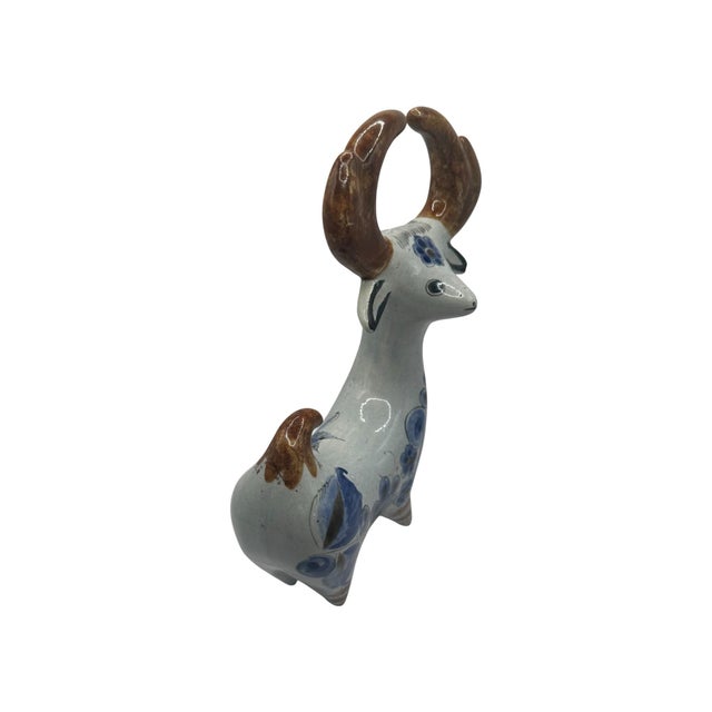 Vintage Mexican Folk Art Pottery Hand-Painted Ceramic Antelope Figurine For Sale - Image 4 of 12