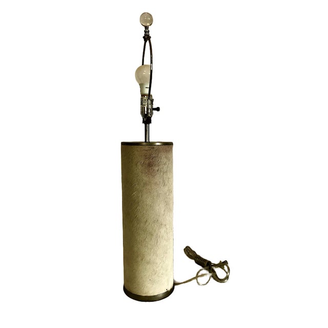 A Pair of Mid-Century Hair-on-Hide Wrapped Table Lamps With Brass Trim For Sale - Image 4 of 18