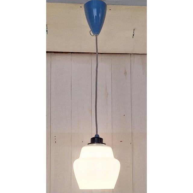 1970s Vintage Ceiling Lamp with White Glass Shade on Black Plastic Mount, 1970s For Sale - Image 5 of 7