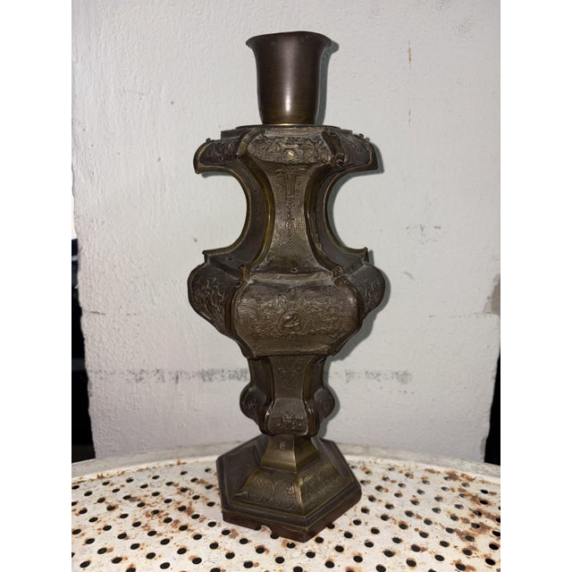 1920s Vintage Bronze Candlestick, 1920 For Sale - Image 5 of 8