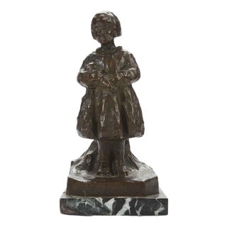 R. Zacchetti, Little Girl with Doll, 1920s, Bronze and Marble For Sale