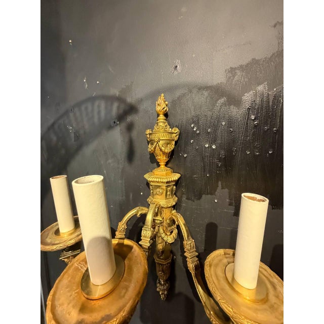 Metal 1920 Caldwell Gild Bronze Sconces 3 Lights Louis XVI Style - a Pair For Sale - Image 7 of 12