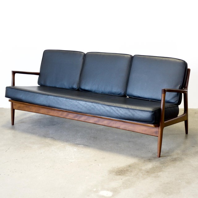 1950s Attributed Selig Furniture Walnut Sofa Designed by Ib Kofod-Larsen For Sale In Boston - Image 6 of 10