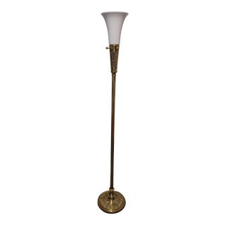 1970s Stiffel Art Nouveau Style Brass Torchiere Floor Lamp For Sale