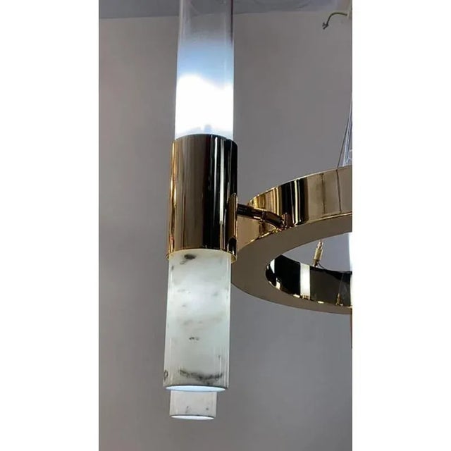 Gold Ring Chandelier with Gradient White and Carrara Marble Glasses by Simoeng For Sale - Image 9 of 13