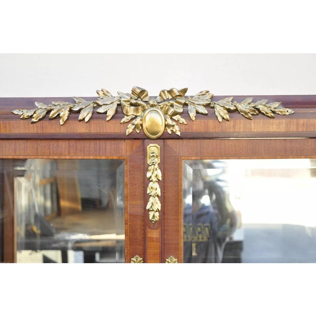 French Antique French Louis XV Style Marble Top Bowed Glass Bronze Ormolu Sideboard For Sale - Image 3 of 12
