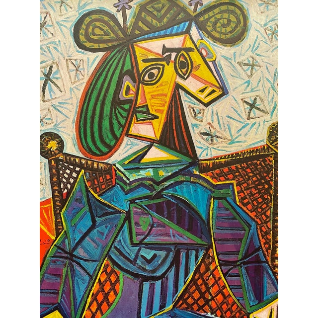 Pablo Picasso Vintage 1968 Mid Century Danish Modern Lithograph Print Framed Cubist Exhibition Poster " Femme Assise Dans Un Fauteuil " 1941 For Sale - Image 15 of 18