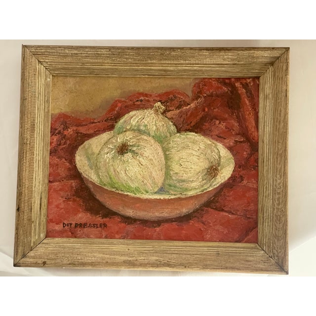 Vintage Oil Paintings signed “Dot Pressler.” – a Pair Onion Still Lifes With Beautifully Dry Matte Surface & Pronounced Impasto For Sale - Image 12 of 12