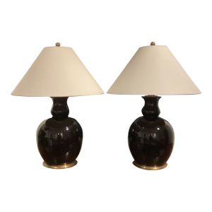 1990s Ralph Lauren Malin Ming Lamps With Cream Coolie Shades - a Pair