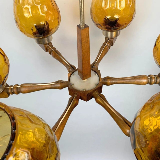 Mid-Century Wood and Glass Chandelier, 1970s For Sale - Image 6 of 11