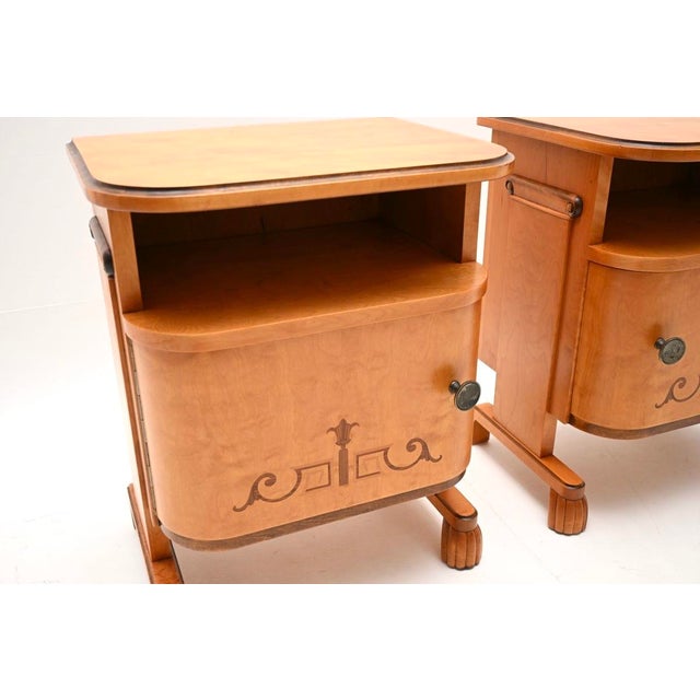 Swedish Art Deco Bedside Cabinets in Satin Birch, 1930, Set of 2 For Sale - Image 10 of 11