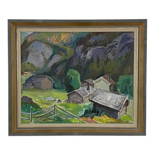 Fritz Smedberg 1957, "Summer Evening at Kleivi", Swedish Modernist Oil on Canvas For Sale