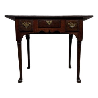 18th Century Antique English Oak Side Table with Three Drawers For Sale