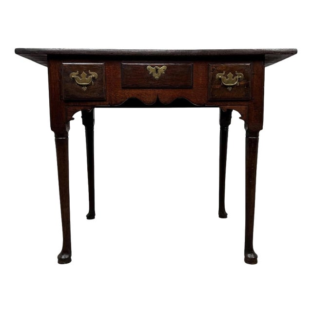18th Century Antique English Oak Side Table with Three Drawers For Sale