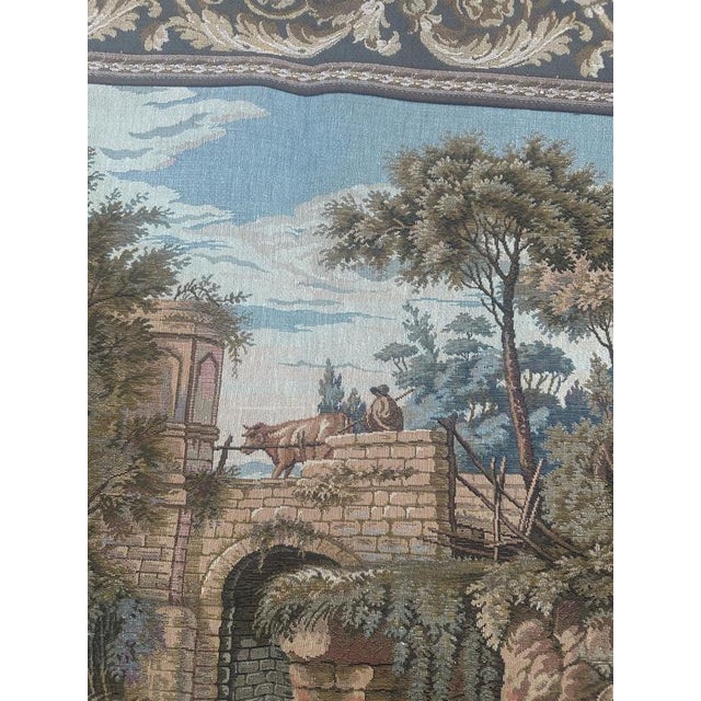 Nice French Aubusson Style Jacquard Tapestry Riverside, 1970s For Sale - Image 10 of 18