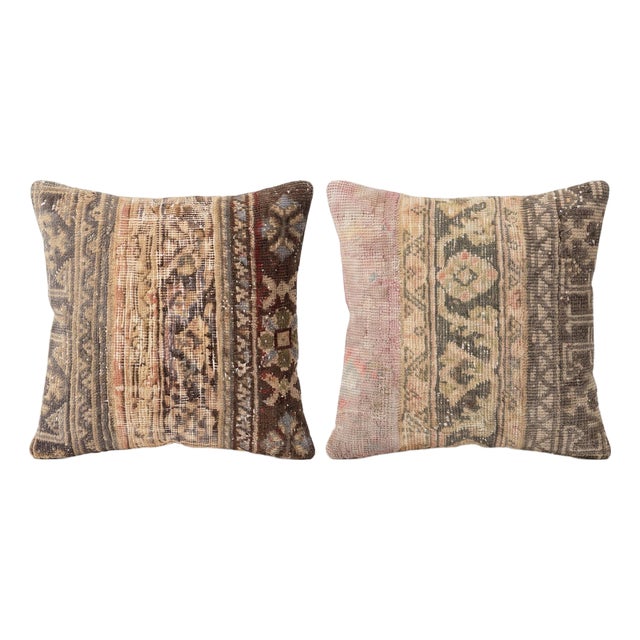 Muted Turkish Rug Pillow Cover 20'' X 20'' - Set of Two For Sale