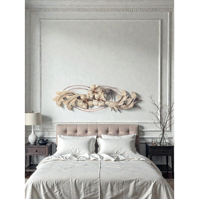 Metal Cream and Copper Metallic Floral Metal Wall Sculpture by C. Jere For Sale - Image 7 of 9