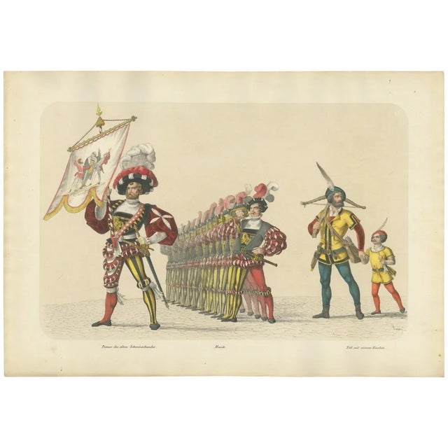 Heinrich Jenny, The Banner of the Swiss Confederation and William Tell, 1855, Lithograph on Paper For Sale