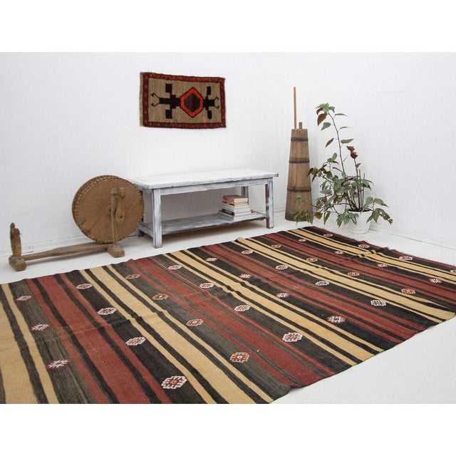 Red & Yellow & Black Vintage Kilim Rug For Sale In Los Angeles - Image 6 of 7