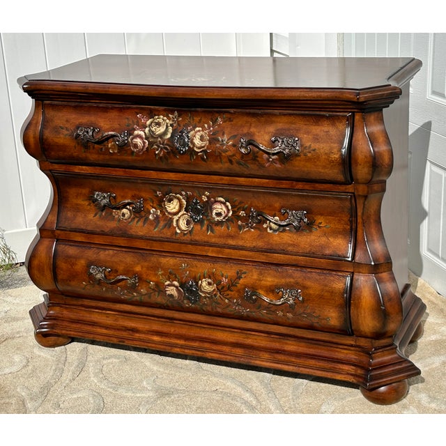 Vintage - Early 2000's Chest of Drawers has a Tuscan Style. Made by Ethan Allen. The Chest has Three Drawers, Bombe'...