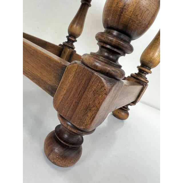 MidCentury Oak and Leather Stool in Spanish Style, 1970s Chairish