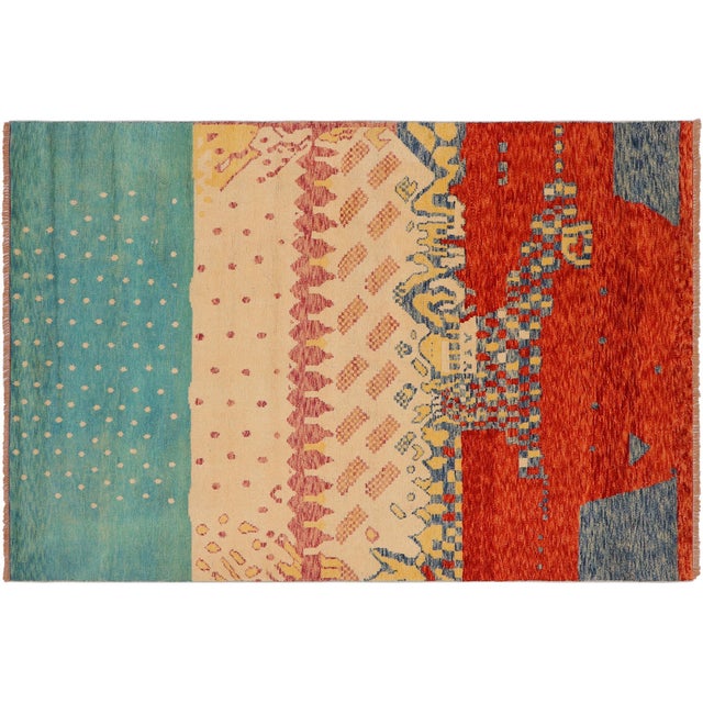 Boho Chic Balochi Rust/Blue Wool Rug - 4'9''x8'0'' For Sale - Image 10 of 11