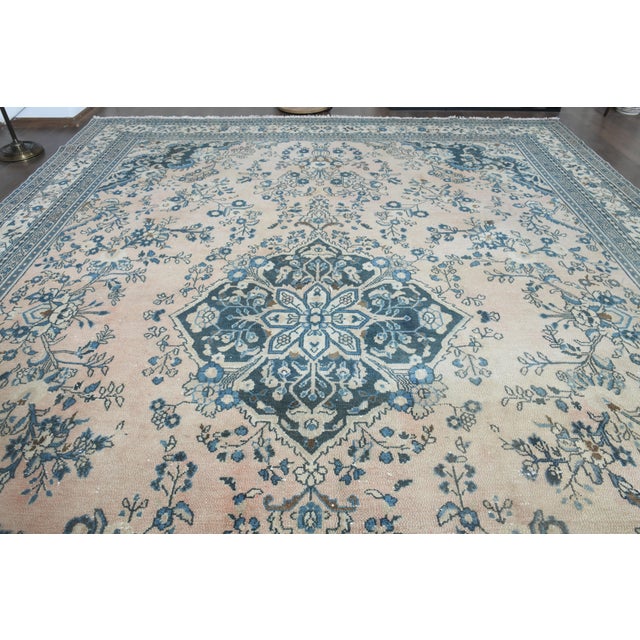 1970s Vintage Persian Handmade Wool Cotton Orange Area Rug For Sale In San Francisco - Image 6 of 11