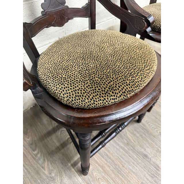 Wood Antique Victorian Eastlake Style Walnut Dining Arm Chairs - Set of 4 For Sale - Image 7 of 14