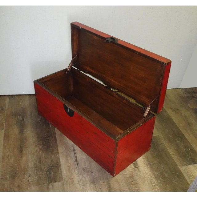 Lh26 Oriental Chinese Style Red Decorative Storage Box 14"Hx34" 2of2 For Sale - Image 12 of 12