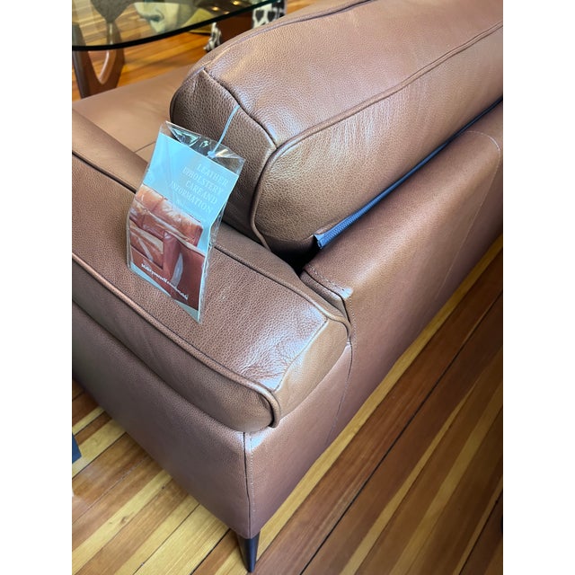 Animal Skin Midcentury Modern Cognac Leather Sofa 91" New With Tag For Sale - Image 7 of 12