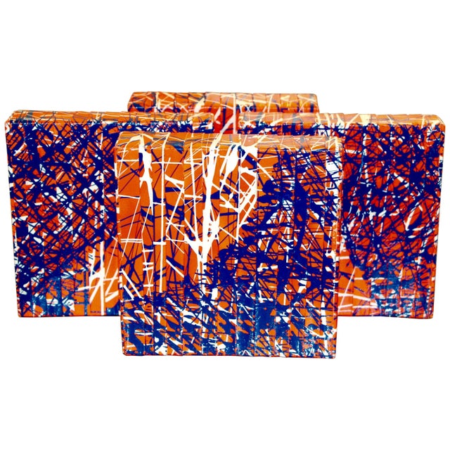 Orange Alfredo Salazar Folded Canvas Four-Piece Abstract Art For Sale - Image 8 of 8